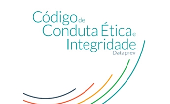 Logomarca do código de ética, com linhas nas cores vermelho, amarelo, verde e azul
